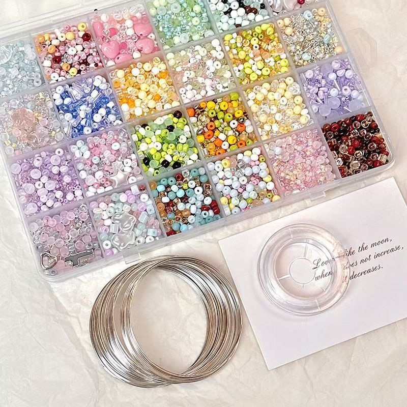 24-grid boxed glass beads mixed scattered beads a complete set of handmade bracelet string beads diy handmade accessories material full figure