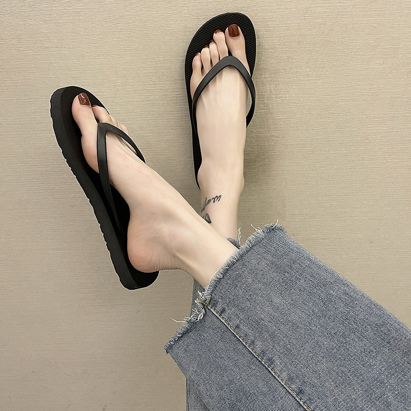 2025 new black flip-flops women's flip-flops women's summer outdoor non-slip flat-heeled beach shoes wholesale Specification drawing