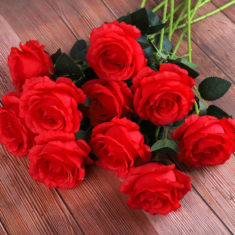 artificial rose bouquet silk flower and plastic flower fake flower single living room decoration dried flower table decoration wedding celebration red floral details Picture