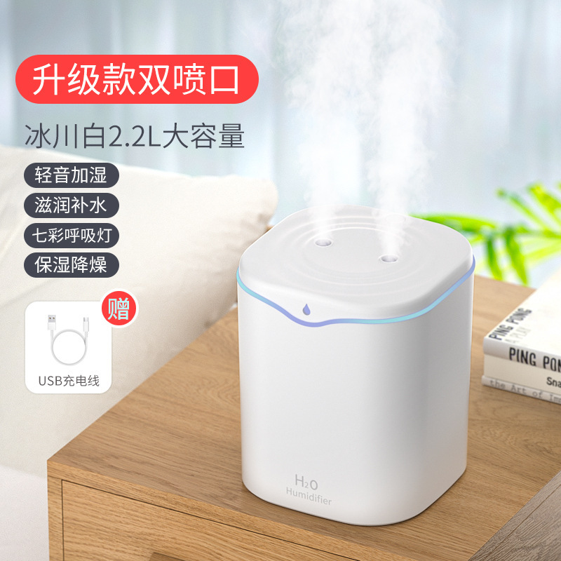 household air humidifier cross-border dual spray usb hydrating desktop atomization large capacity spray 2.2l humidifier details Picture