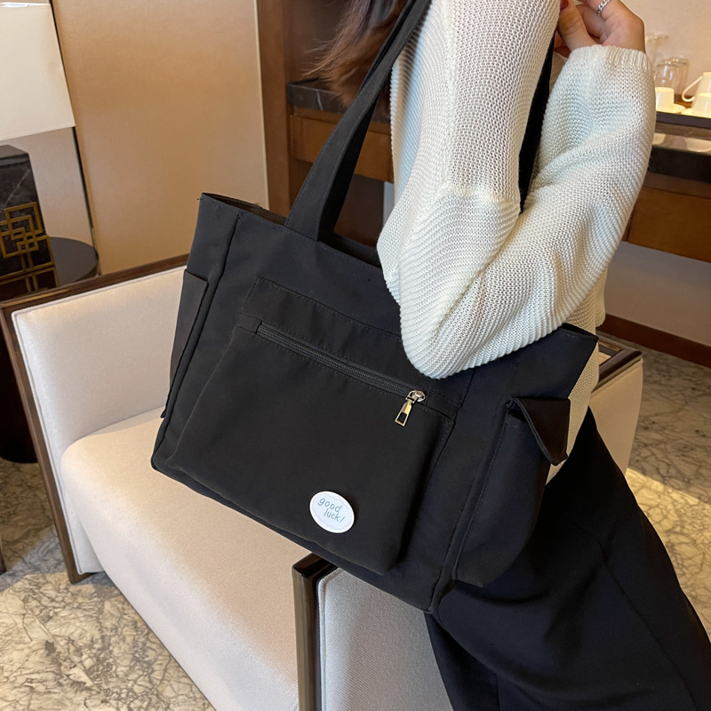 shoulder bag women's large capacity versatile canvas bag student minimalist handbag casual messenger bag tuition bag mummy bag details Picture
