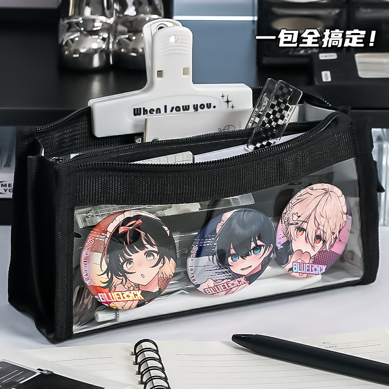 triangle transparent pencil case good-looking student minimalist girls primary school students children's stationery box multi-layer partitioned pencil box details Picture