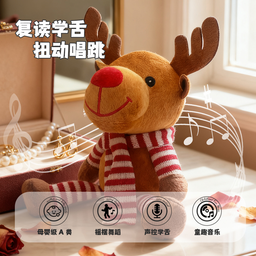 Cross-border new products: Long-legged elk can sing, shake, learn to speak, funny Christmas atmosphere toys, plush electric toys details Picture