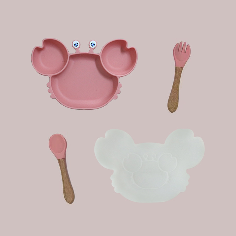children's tableware set compartment dinner plate silicone baby drop proof suction cup solid food tools feeding spork food grade Item Picture