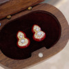new 2025 hot drop oil micro-inlaid gourd pearl stud earrings female earrings niche high-grade red joyous earrings details Picture