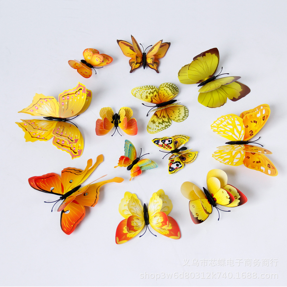 3d double-layer butterfly home decoration simulation butterfly pvc colorized butterfly wall sticker magnet style Item Picture