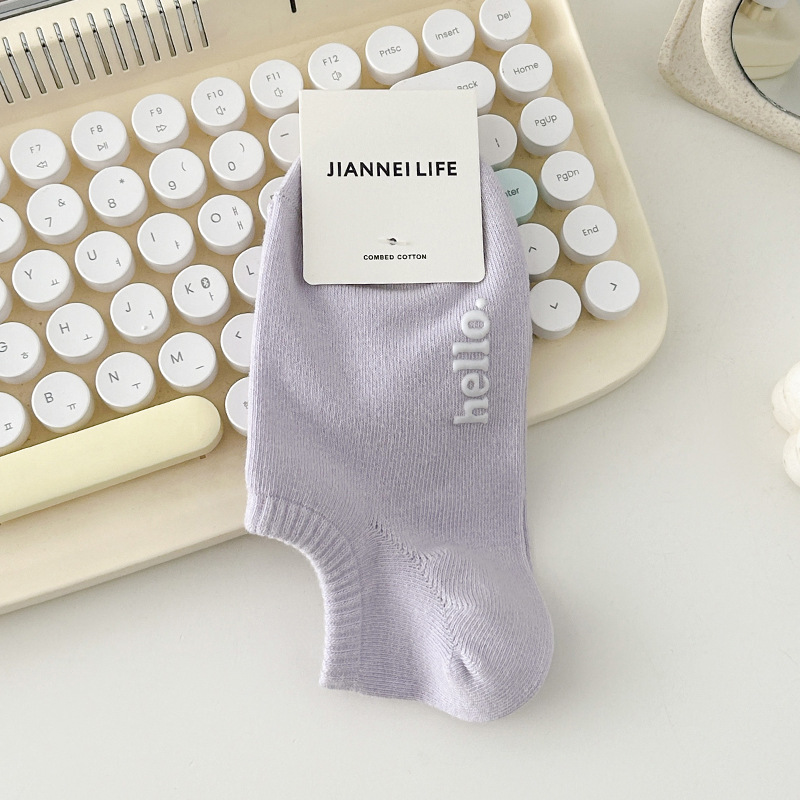 socks women's summer hello short preppy style women's boat socks candy color invisible hot stamping letters women's socks cotton socks Specification drawing