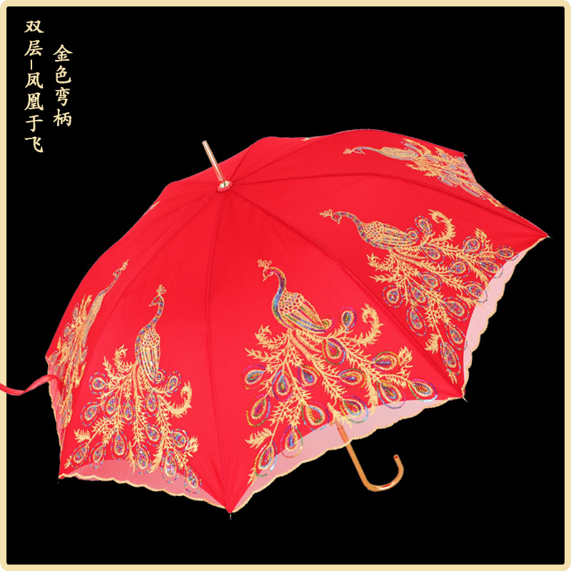 red umbrella wedding, marriage wedding umbrella lace embroidery chinese wedding long handle umbrella vintage wedding umbrella bride umbrella details Picture