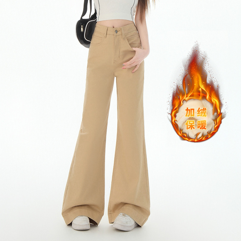 denim blue jeans for women 2025 autumn and winter new fleece-lined thick loose wide leg small straight-leg pants details Picture