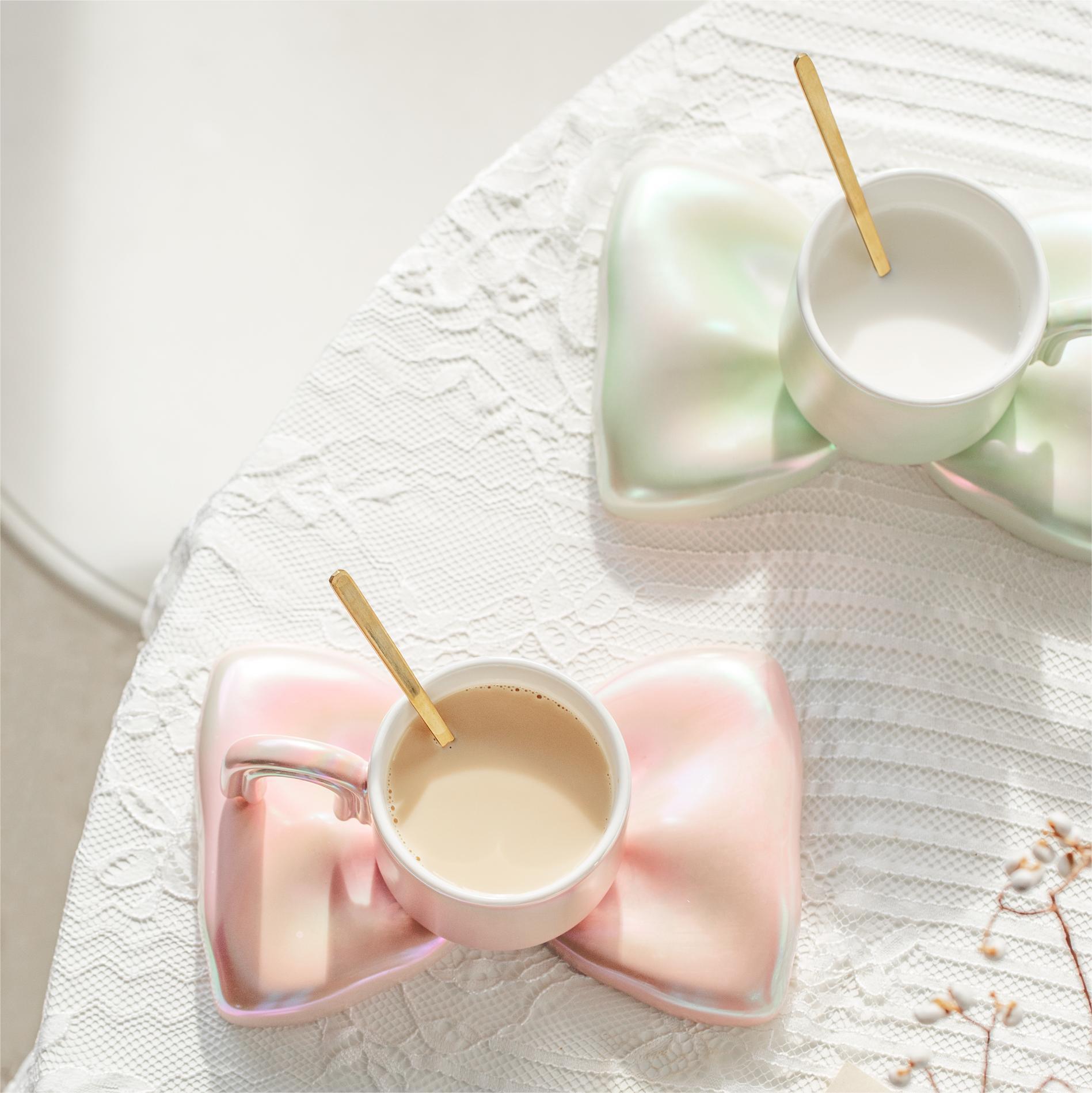 creative electroplating beads bright bow coffee set ceramic ins style cup three-dimensional mug couple water cup Application Scenario