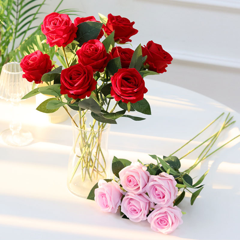 flannel emulational rose flower rose waterfall valentine's day fake flower furnishings wedding decoration website red clock-in rose full figure