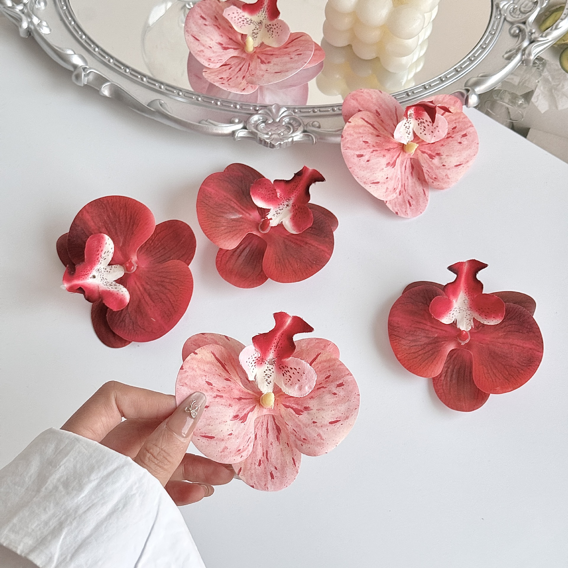 phalaenopsis artificial flower head artificial flower handmade diy decorative hair clip corsage accessories hand gift cake decorations Specification drawing