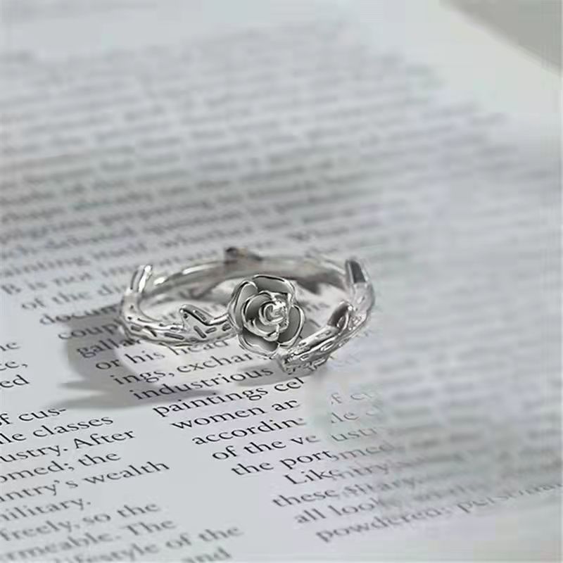 thorn rose couple ring ins style niche open ring creative roses ring student all-match jewelry full figure