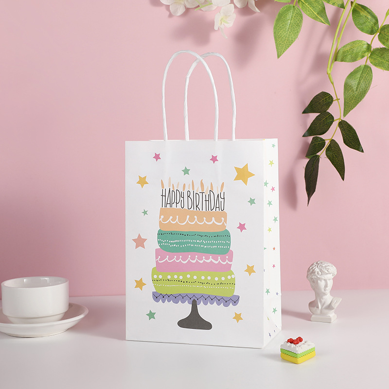 cross-border birthday gift bag kraft paper portable paper bag shopping gift premium paper packaging bags holiday candy gift bag Specification drawing