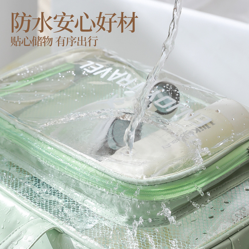 swimming storage bag dry wet separation fitness wash bag large capacity waterproof travel bag pu portable cosmetic bag Specification drawing