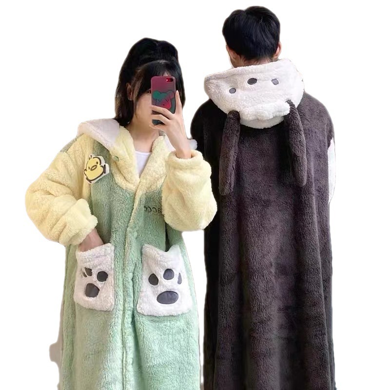 pacha dog pajamas women's autumn and winter cute cartoon coral fleece couple nightgown flannel men's home wear warm Specification drawing