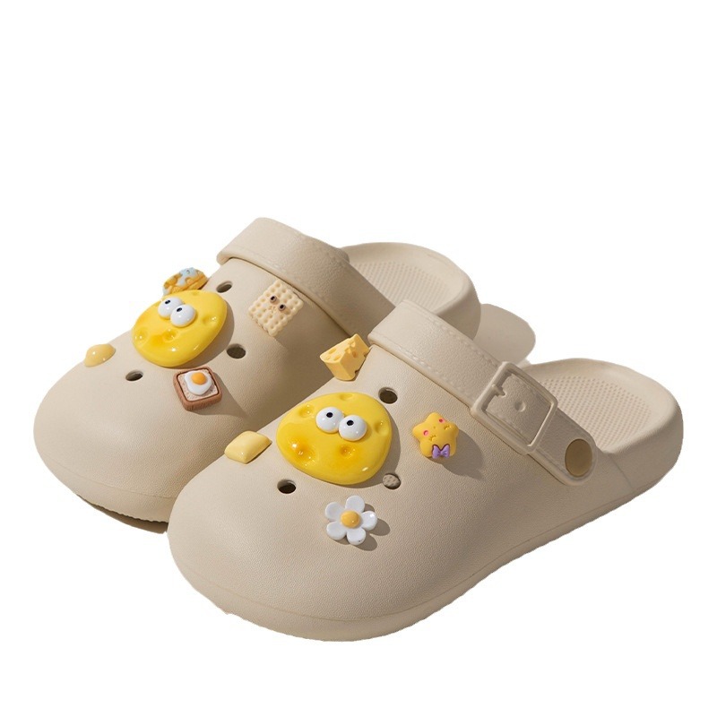 women's outdoor hole shoes summer bathroom non-slip thick bottom toe cap eva shit feeling pregnant women beach slippers summer Item Picture