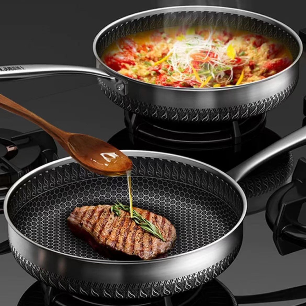 304 stainless steel pan non-stick pan household omelet steak frying pan and pancake pan induction cooker gas stove universal full figure