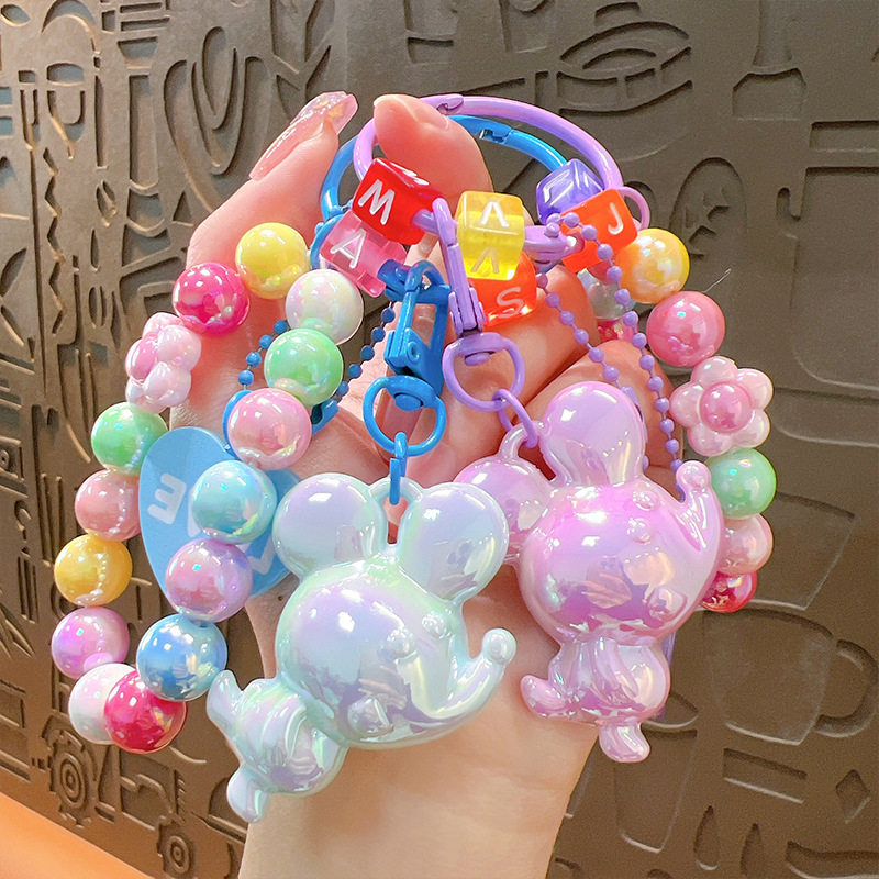 electroplated acrylic rabbit keychain pendant color beaded bracelet backpack hanging ornament decorative gift gift wholesale Specification drawing