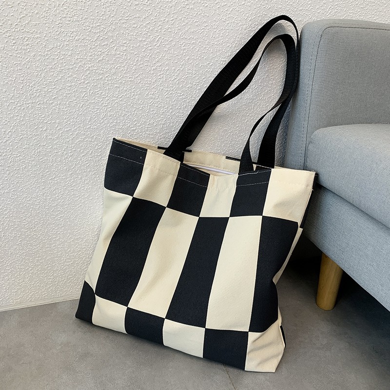 canvas bag female one-shoulder class college student book holding ins korean style with zipper artistic design sense portable canvas bag Item Picture