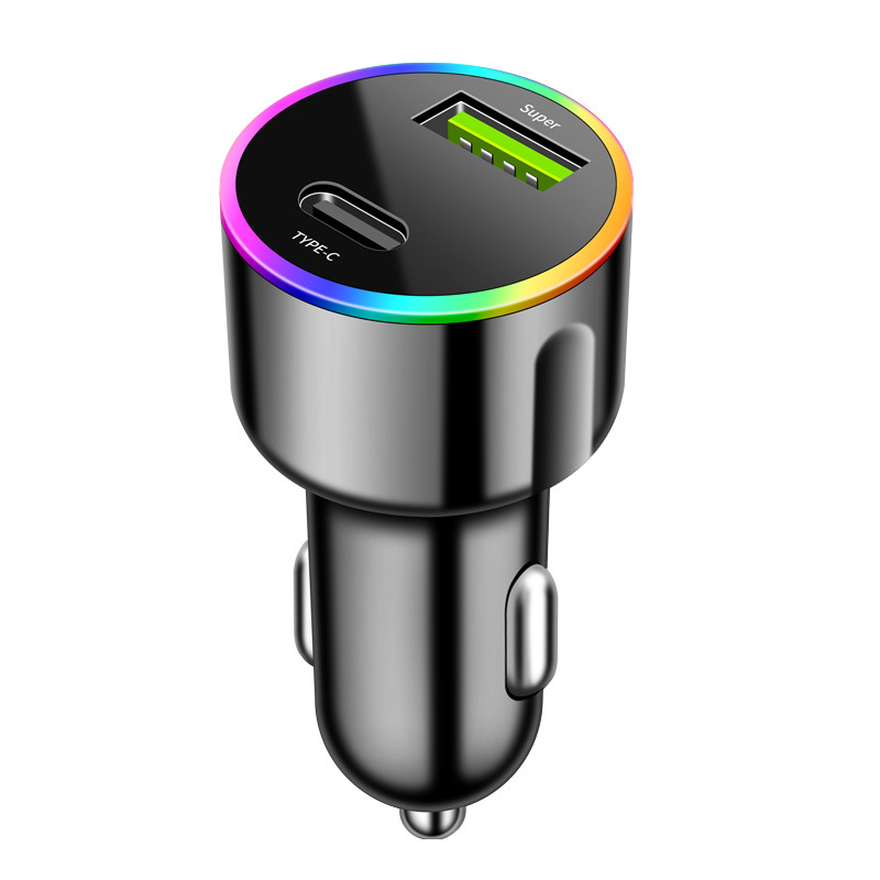 new seven-color ambience light car charger super fast charge car charger 60w pd30w car charger Specification drawing