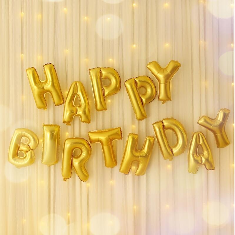 16-inch happy birthday letter aluminum foil balloon set rose gold happy birthday party balloon decoration details Picture