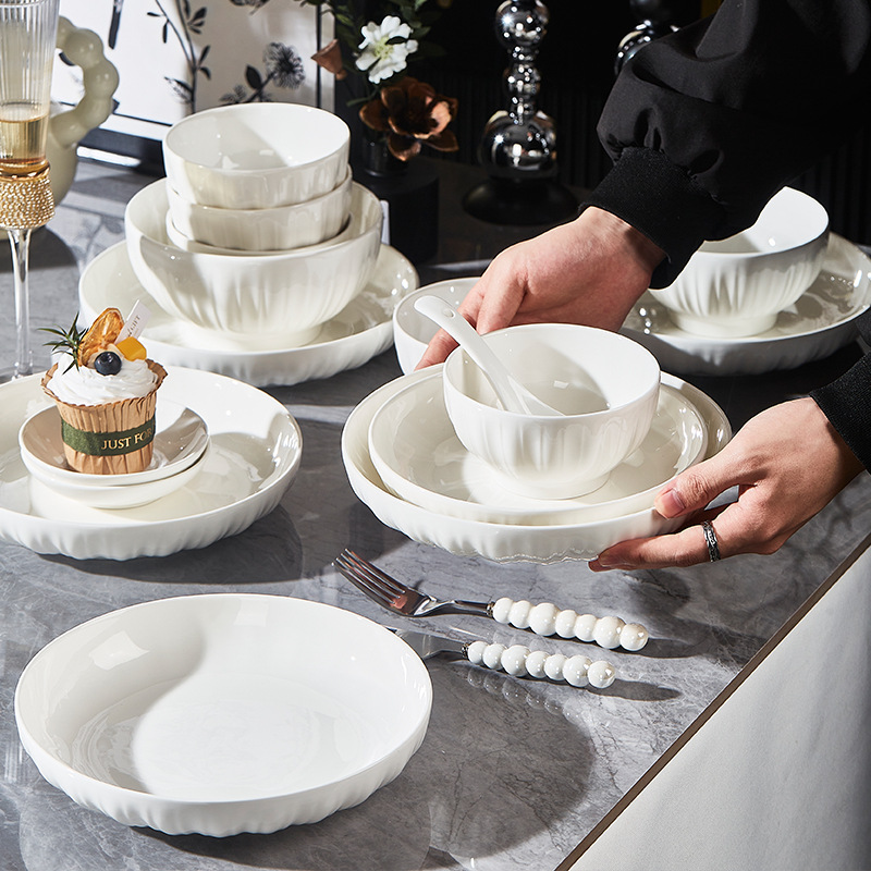 underglaze tableware bowl and dish set household jingdezhen pure white 2024 simple ceramic bowl and plate advanced housewarming new Application Scenario