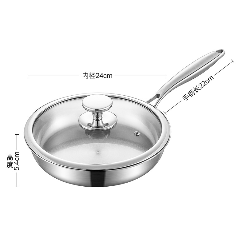 cross-border flat frying pan 304 stainless steel uncoated household braising frying pan fried steak fried egg three-layer steel pan details Picture