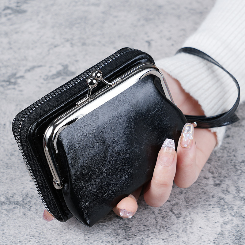 new wallet women's fashion wrist strap short coin purse large capacity coin clip bag multi-card-slot card holder wallet Item Picture