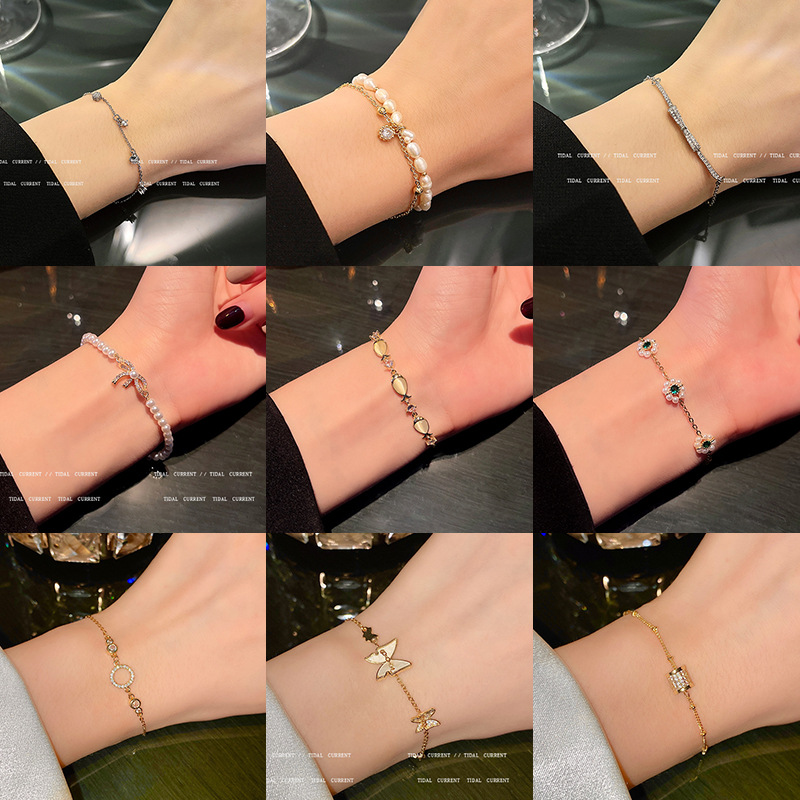 south korea vintage pearl bracelet female ins style high sense niche titanium steel bracelet couple bracelet hand jewelry wholesale details Picture