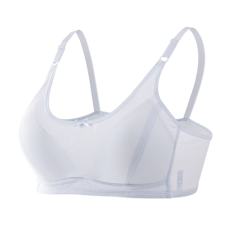 junior high school student one-word underwear adolescent adjustable shoulder strap fixed cup pure cotton development girl bra details Picture