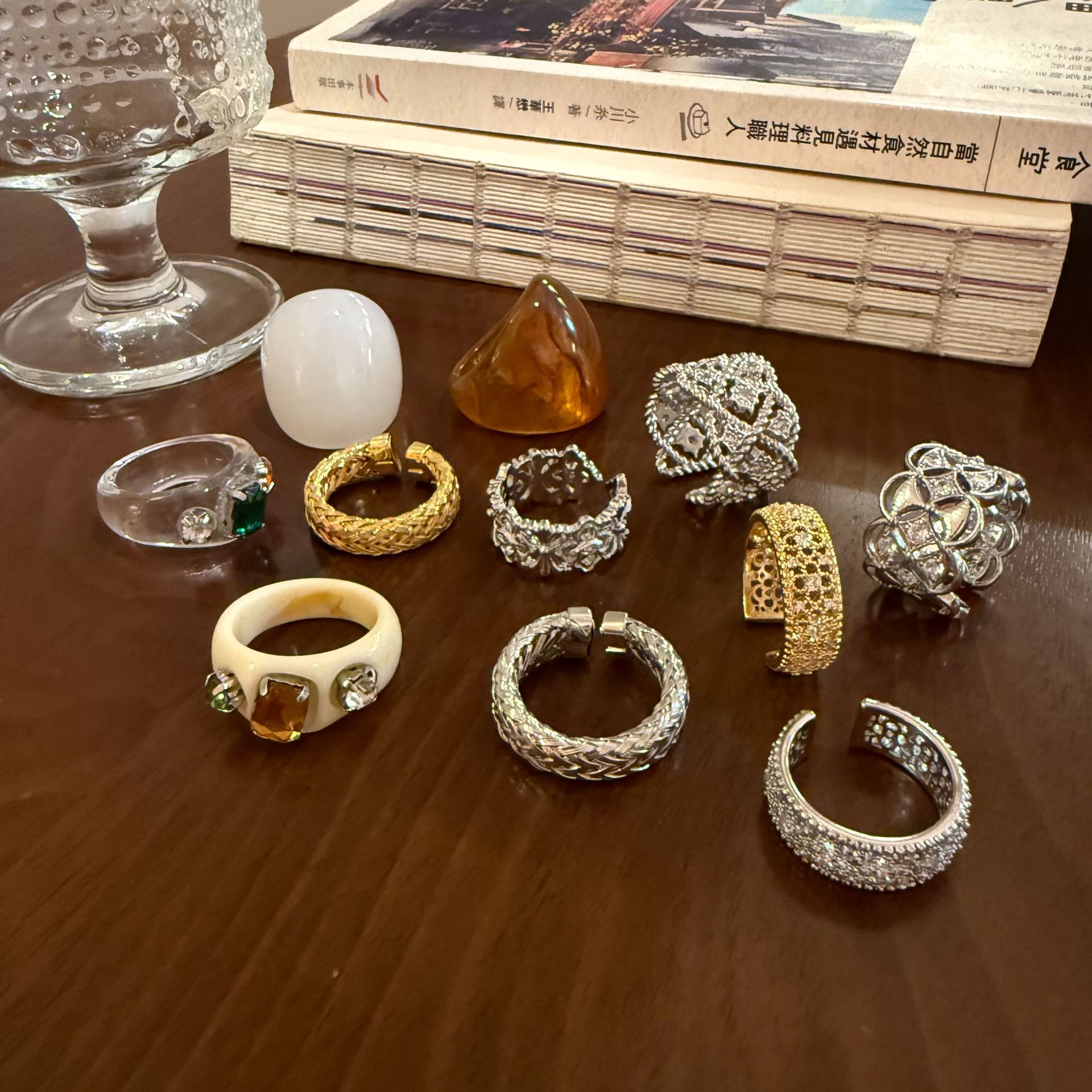 korean lace direct light luxury niche design sweet cool temperament zircon ins ring resin middle ancient ring female full figure