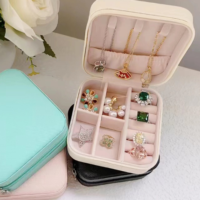 pu jewelry storage box manufacturer ear stud necklace decorative wrapper storage box household ring portable storage jewelry box Specification drawing