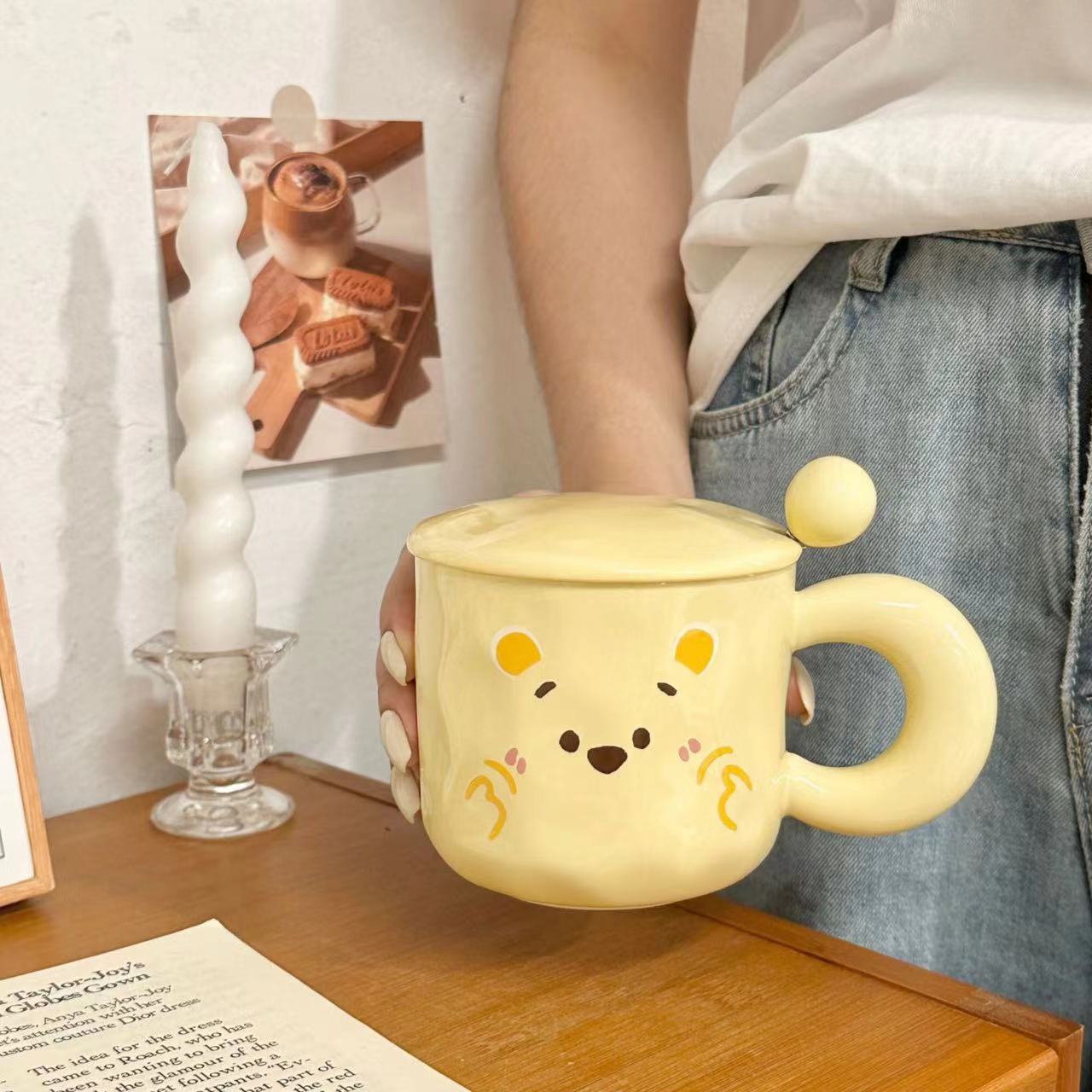 ceramic mug with cover spoon good-looking cup gift female household water cup cute couple coffee and breakfast cup full figure