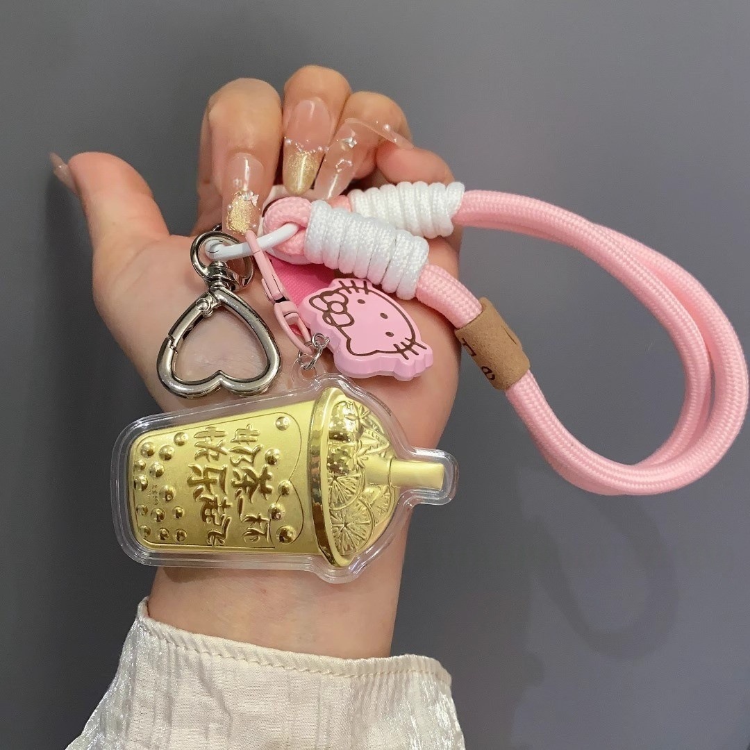 cartoon pure gold 999k  pendant gold hello mobile phone pendant keychain mobile phone charm bag pendant kitty Specification drawing