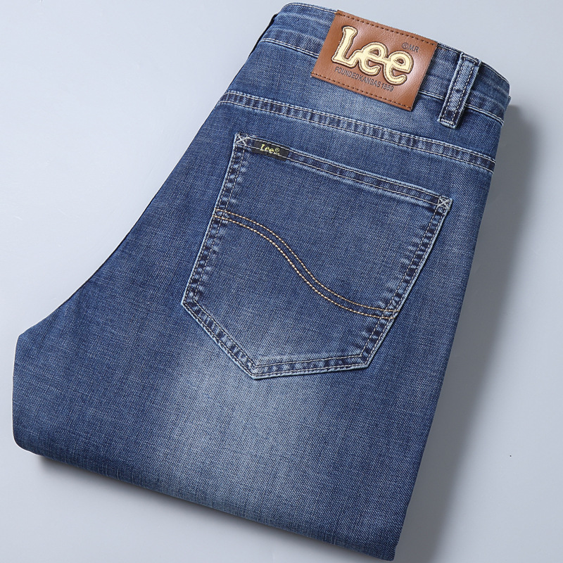 dex jeans men's straight loose elastic business casual autumn and winter thick high-end goods long jeans full figure