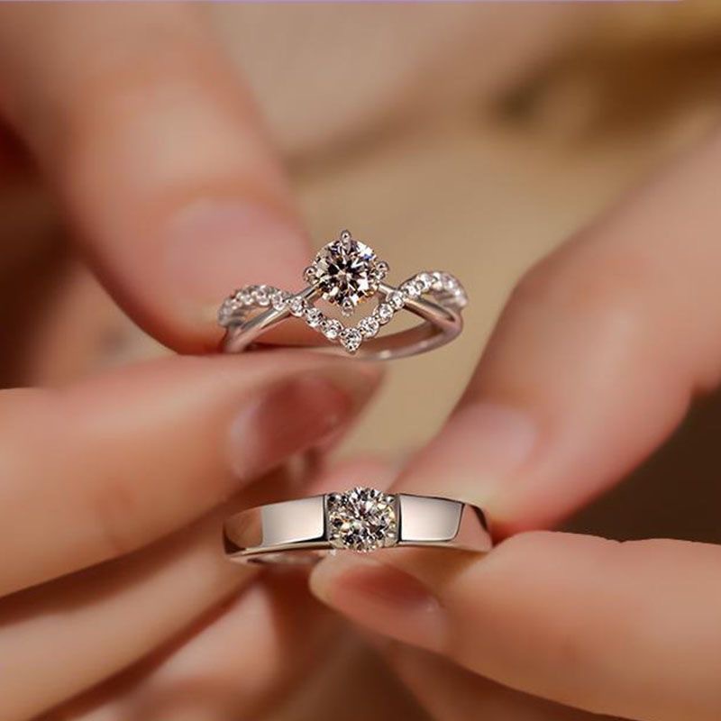 upgraded simulation wedding rings couple ring wedding diamond ring open mouth adjustable simple high sense Item Picture