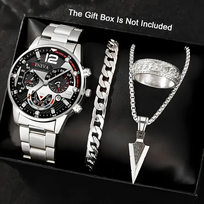 factory direct sales watch set men's high-grade glass quartz watch men's steel strap watch one piece dropshipping Specification drawing