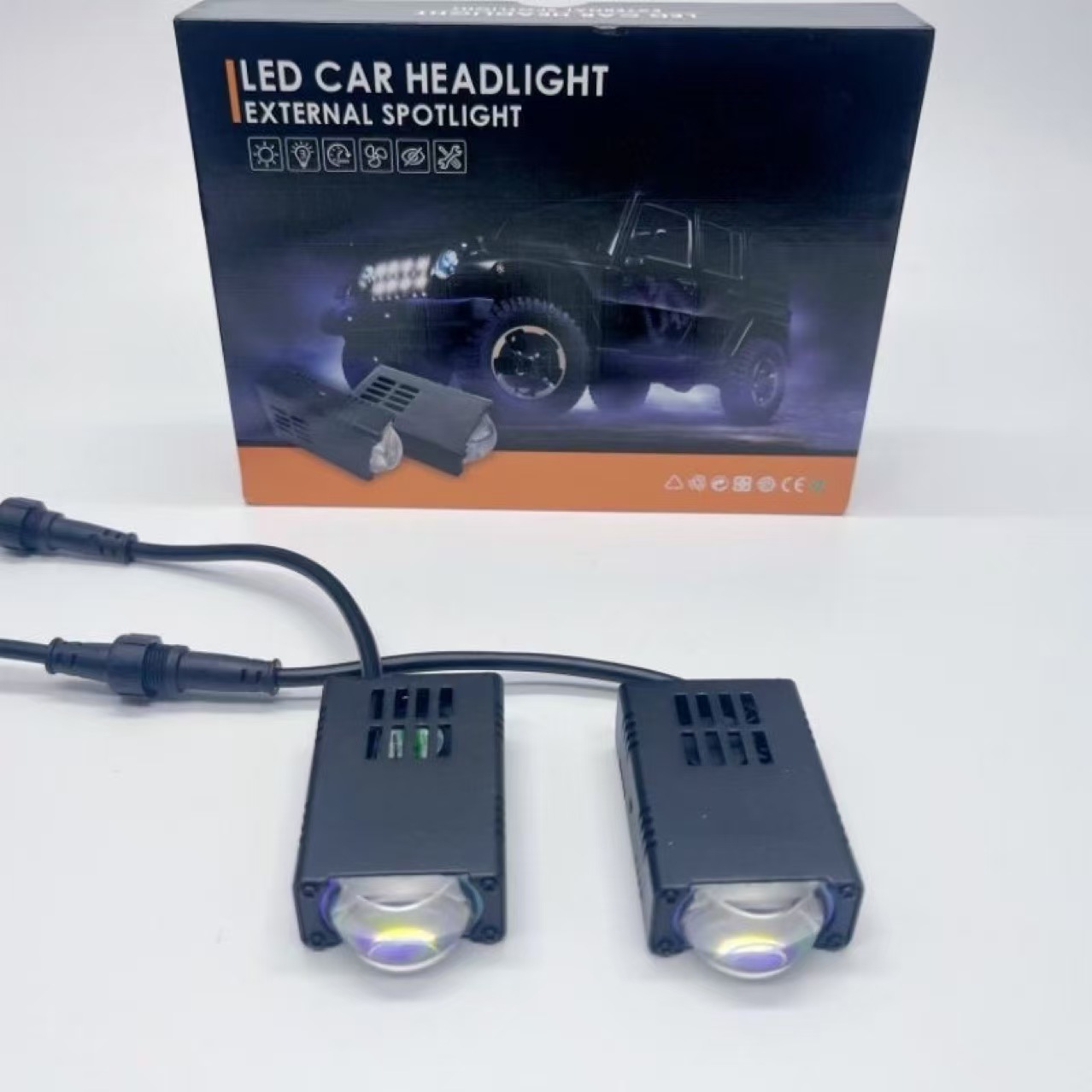 LED laser cannon, hidden car grille spotlights, strong yellow and white dual-color headlights for trucks and off-road vehicles, roof lights Application Scenario
