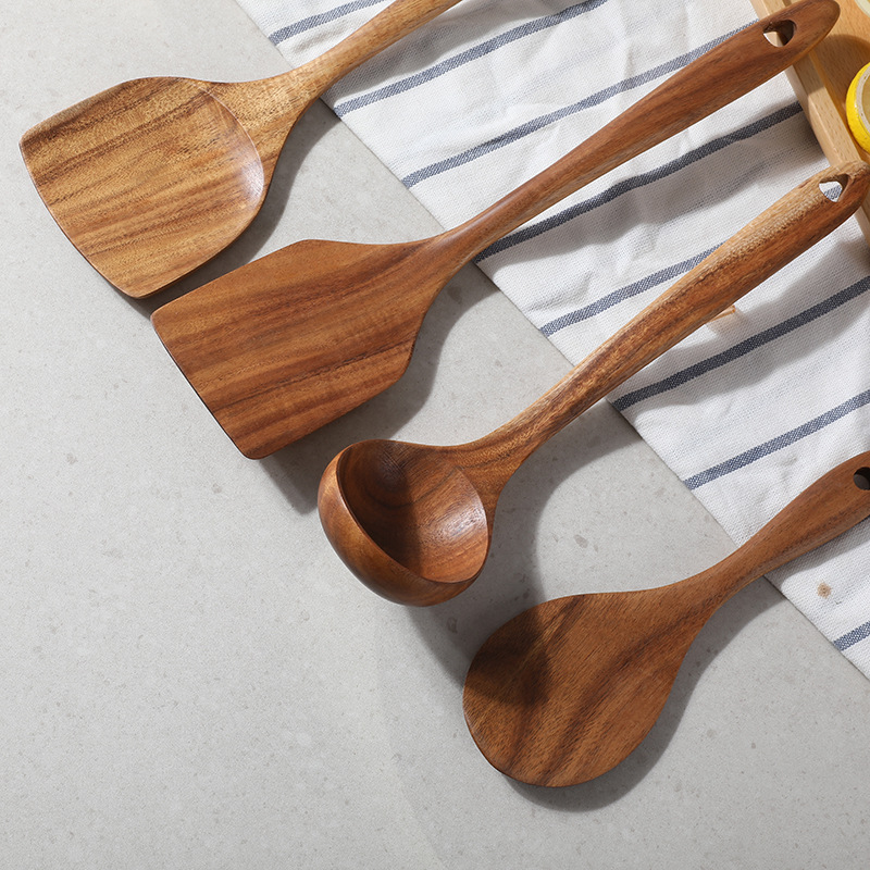 cattle carpenter cross-border lobular acacia mangium spatula frying pan spatula spoon wooden turner teak kitchenware set wooden Application Scenario