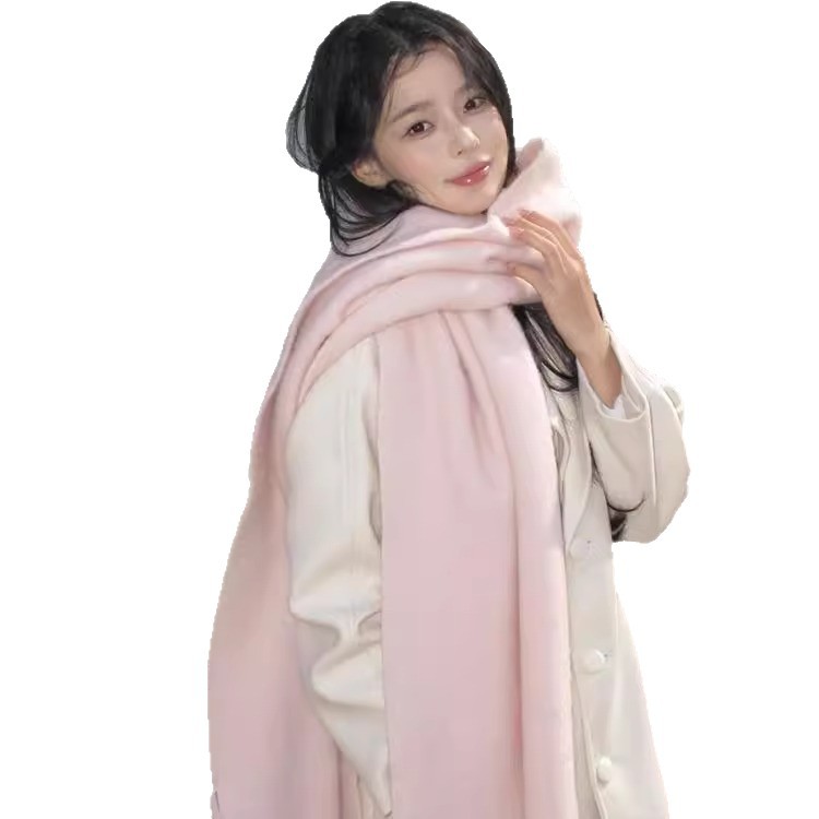 light pink soft glutinous fluffy solid color scarf women's autumn and winter thickened cashmere shawl korean warm scarf all-matching Item Picture