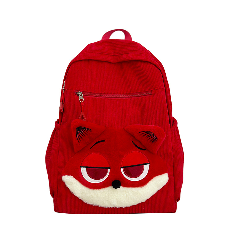 new corduroy class commuter schoolbag fox casual cute travel backpack primary school student junior high school student wholesale full figure