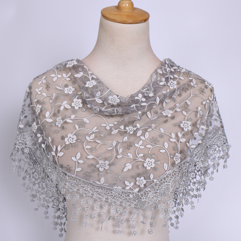 spring and autumn floral lace korean style triangle scarf classic breathable hollow solid color female triangular binder decoration veil wholesale Item Picture