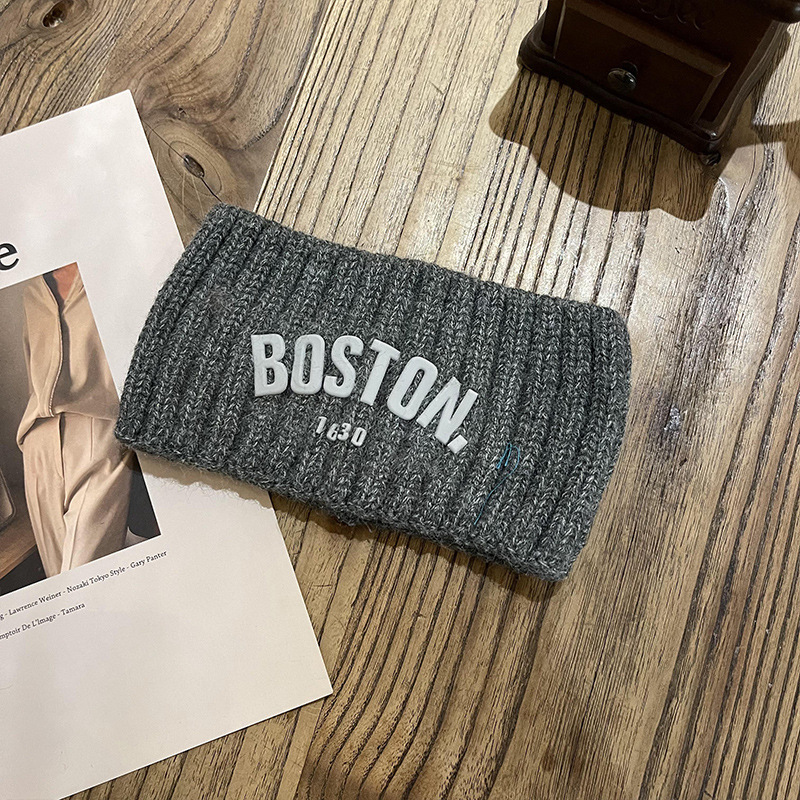 autumn and winter sports knitted hair band sweat-absorbent letter headband forehead protection thermal headgear headband female wide brim confinement headscarf Item Picture