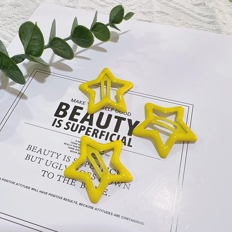 y2g dopamine color children's dripping oil pentagram cropped hair clip sweet girl hairpin bangs bb clip hair accessories headdress details Picture