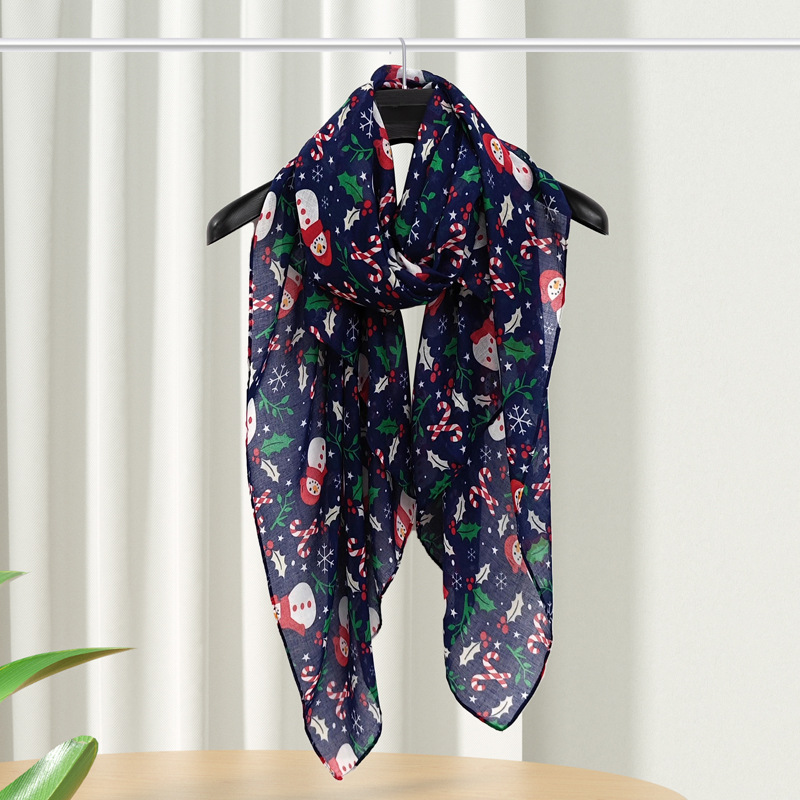 christmas style cartoon printed scarf women's four seasons easy to match scarf large size scarf talma tide cross-border wholesale details Picture