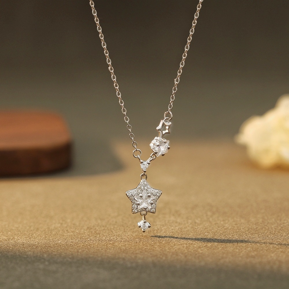 s925 sterling silver xingx necklace women's fashion all-match zircon pentagram clavicle chain ins style starry sky necklace full figure