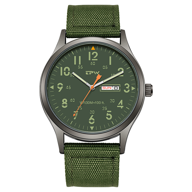 best-selling leisure woven nylon strap men's watch outdoor sports full luminous double calendar army style watch wrist watch wholesale full figure