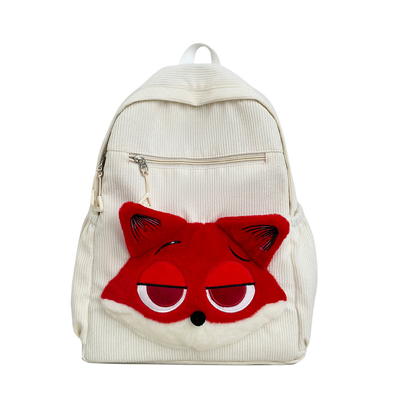 new corduroy class commuter schoolbag fox casual cute travel backpack primary school student junior high school student wholesale details Picture