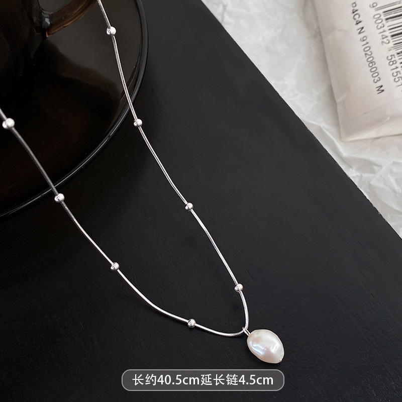 titanium steel freshwater pearl pearl pendant necklace korean style ins simple clavicle chain non-fading fashion all-matching necklace Item Picture